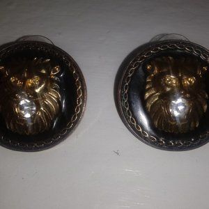 Black and gold lion earrings with diamonds